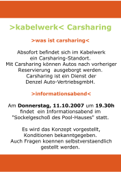 Flyer: Carsharing Informationsabend im Kabelwerk